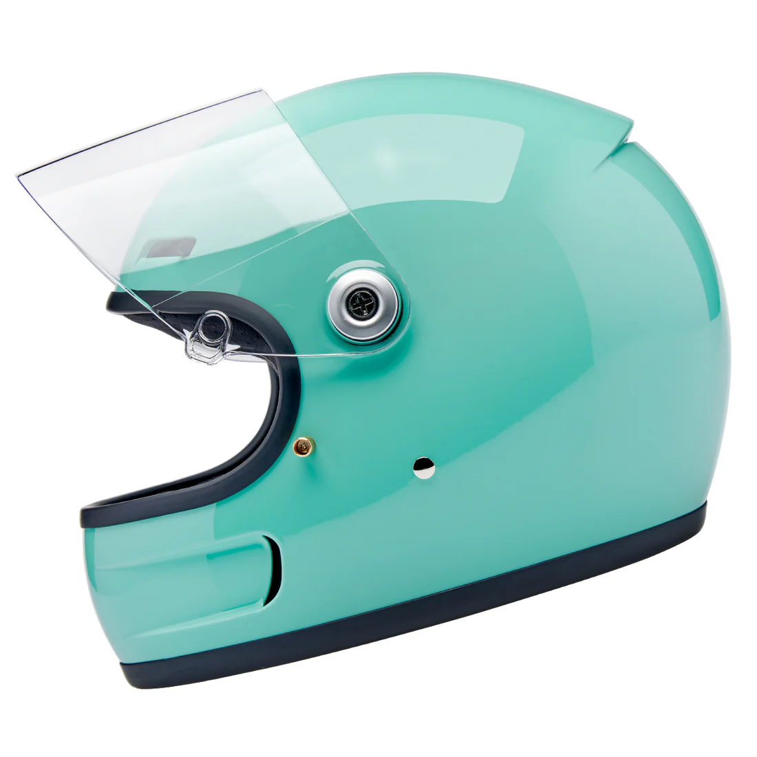 GLOSS MINT JULEP - GRINGO SV de Biltwell es un casco vintage con tomas de aire en frente y menton ademas posee visor incorporado y certificacion europea ECE 22.06