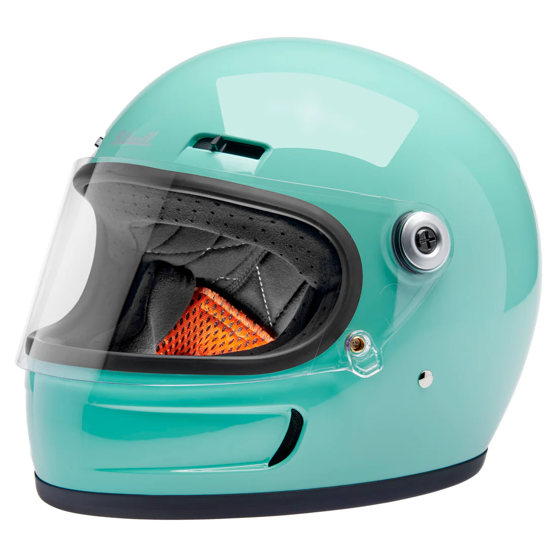 GLOSS MINT JULEP - GRINGO SV de Biltwell es un casco vintage con tomas de aire en frente y menton ademas posee visor incorporado y certificacion europea ECE 22.06