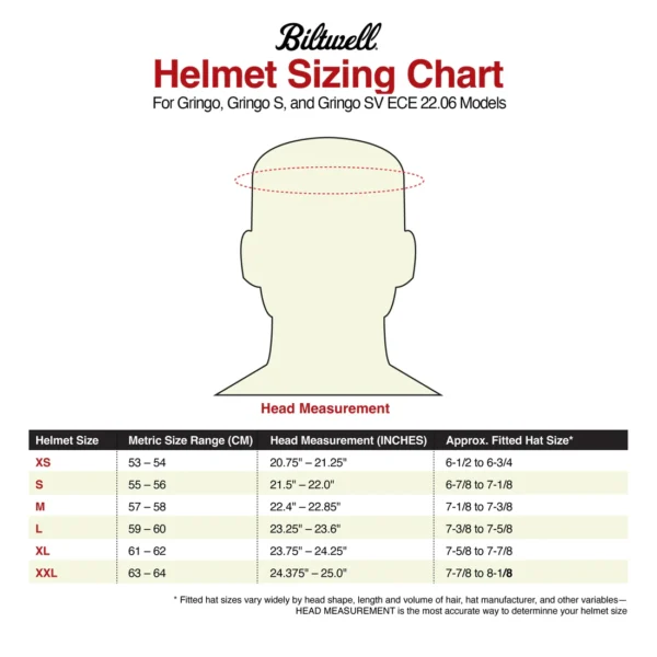 Guia de tallas de Casco vintage Gringo ECE 22.06 Biltwell