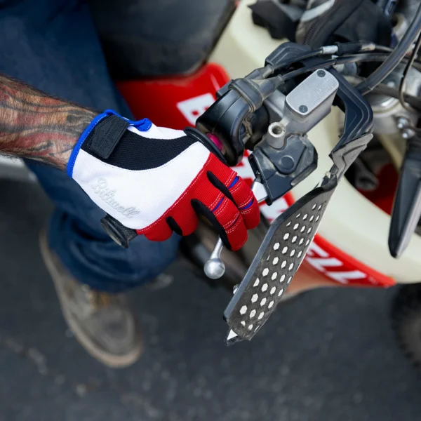 Guante Vintage MOTO GLOVES de Biltwell en color Rojo Blanco y Azul.