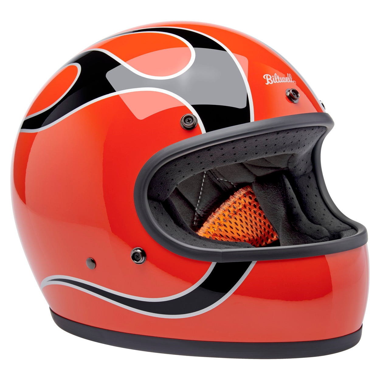 COMPETITION ORANGE FLAMES - Biltwell Gringo, es un casco estilo vintage integral
