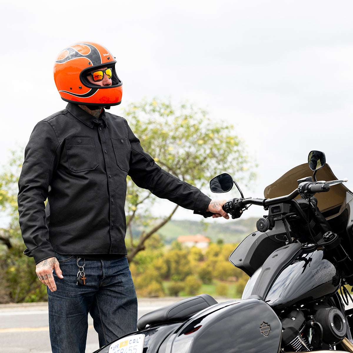 COMPETITION ORANGE FLAMES - Biltwell Gringo, es un casco estilo vintage integral