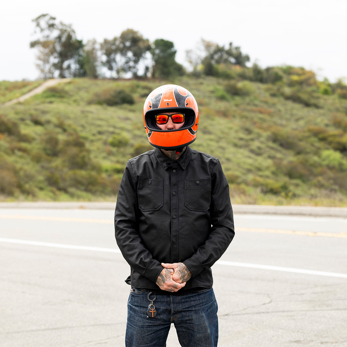 COMPETITION ORANGE FLAMES - Biltwell Gringo, es un casco estilo vintage integral