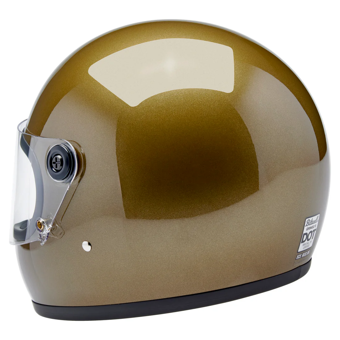 METALLIC UGLY GOLD - Biltwell GRINGO S, es un casco estilo vintage con visor incorporado y certificacion europea ECE 22.06