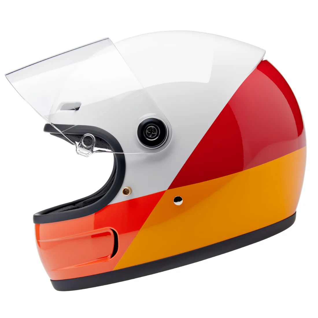 INTERSECTION R-0-Y - GRINGO SV de Biltwell es un casco vintage con tomas de aire en frente y menton ademas posee visor incorporado y certificacion europea ECE 22.06